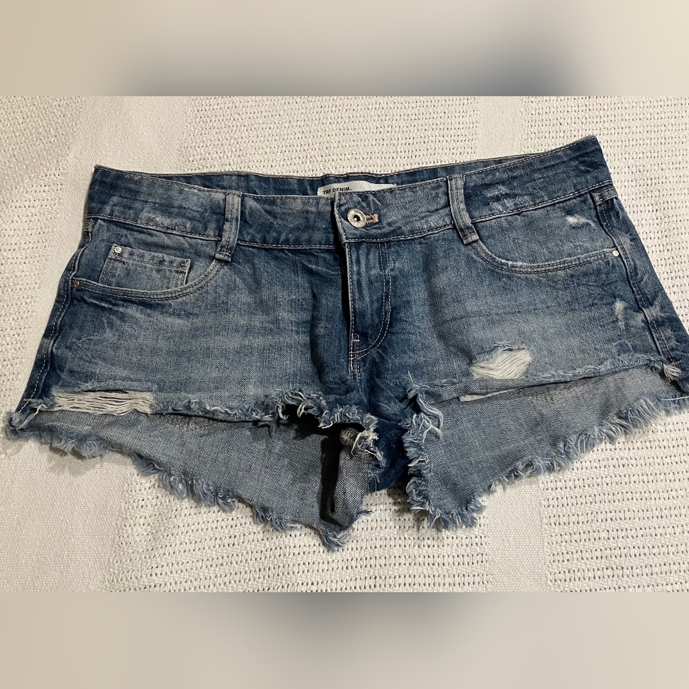 Denim Blue Distressed Women Shorts